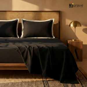 Black Haven 400 TC Cotton Satin Bedsheet with Pillow Covers - Cream