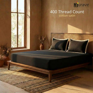 Black Haven 400 TC Cotton Satin Bedsheet with Pillow Covers - Cream