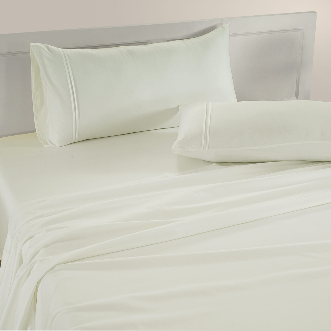 Plain 400 TC Cotton Satin Bedsheet with Pillow Covers - Cream