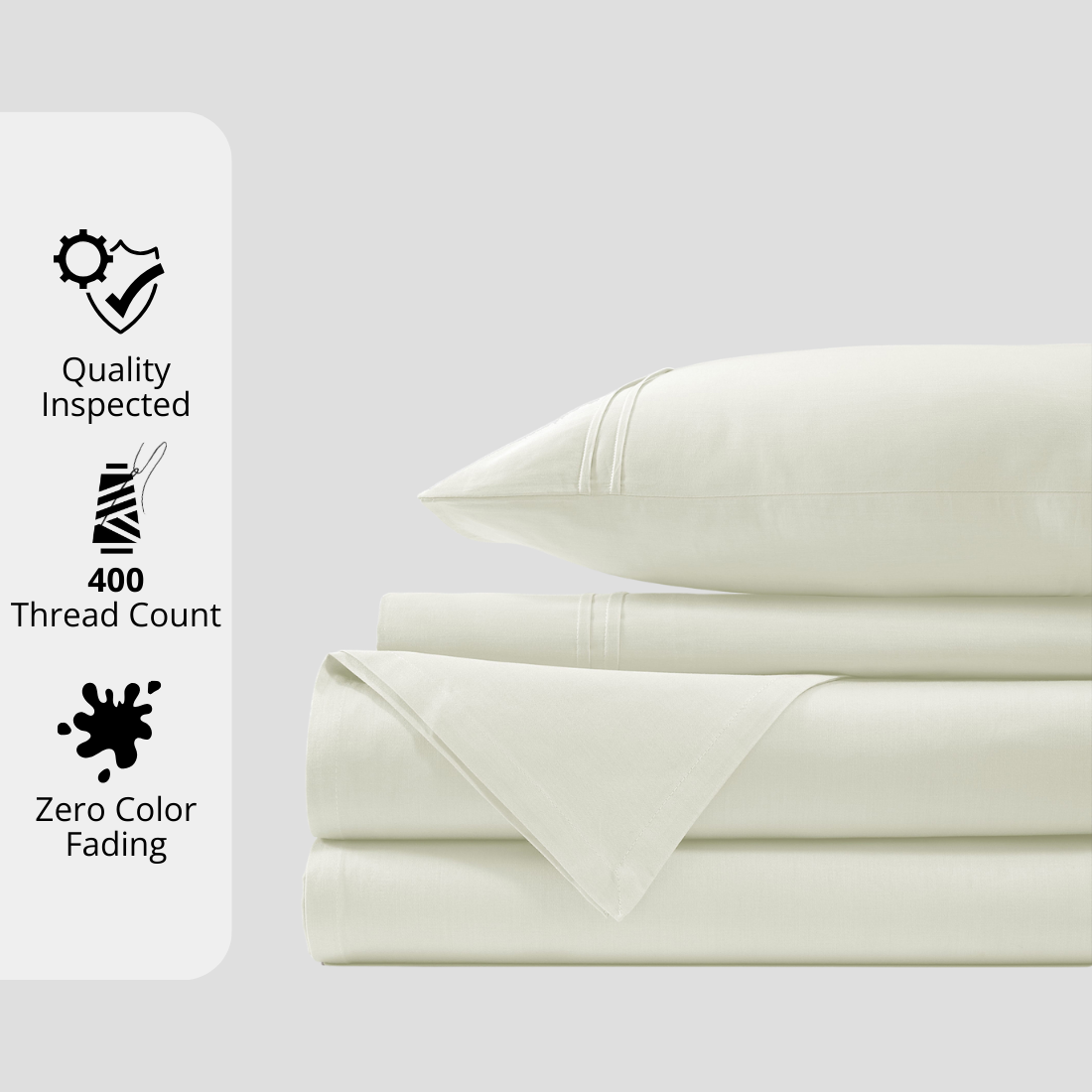 Plain 400 TC Cotton Satin Bedsheet with Pillow Covers - Cream