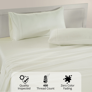 Plain Cotton Satin 400 TC Fitted Bedsheet with Pillow Covers - Cream