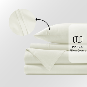Plain Cotton Satin 400 TC Fitted Bedsheet with Pillow Covers - Cream