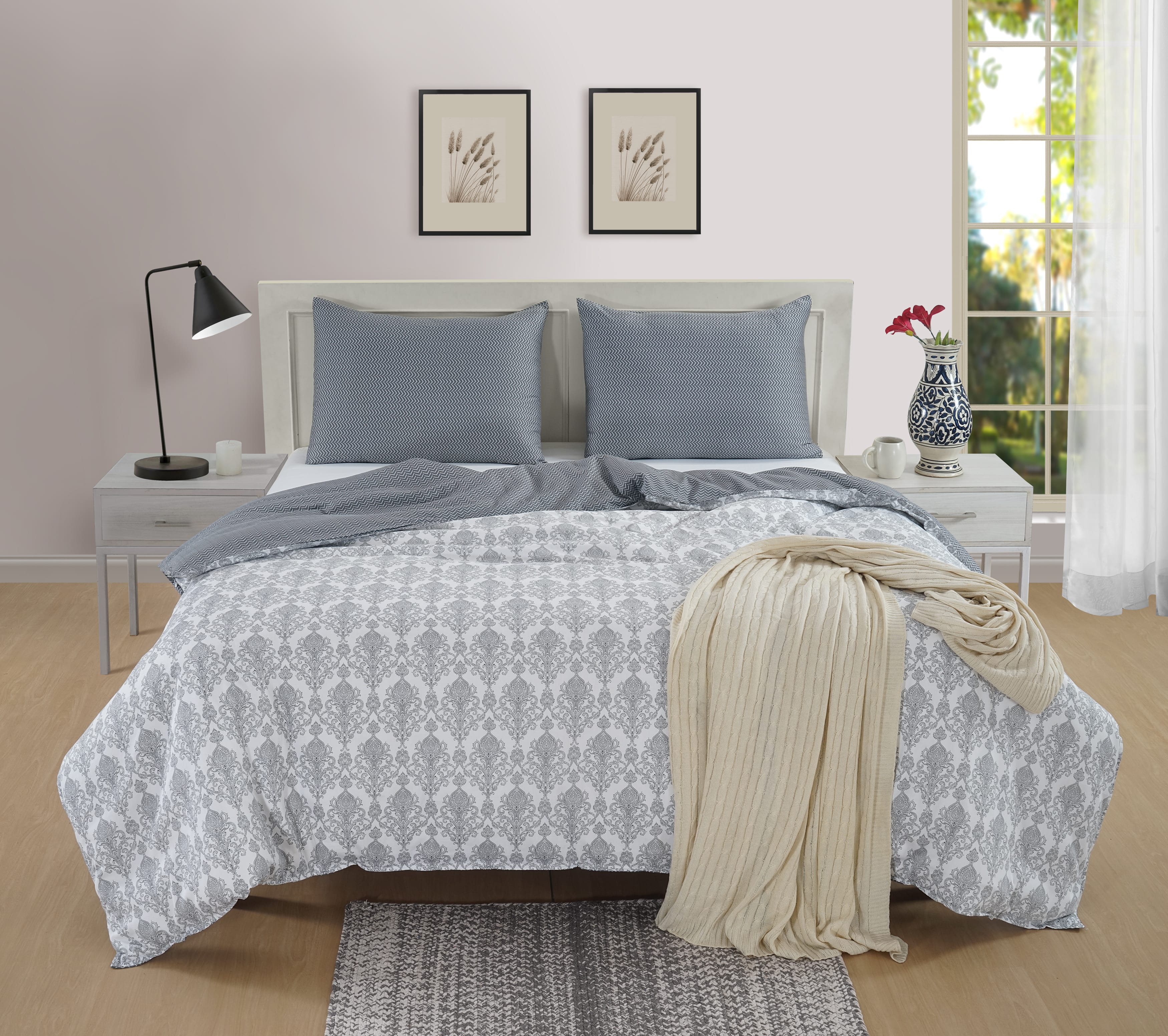 Elipsis Paisley 300 TC Cotton Satin Dohar Comforter In Grey At Best Prices