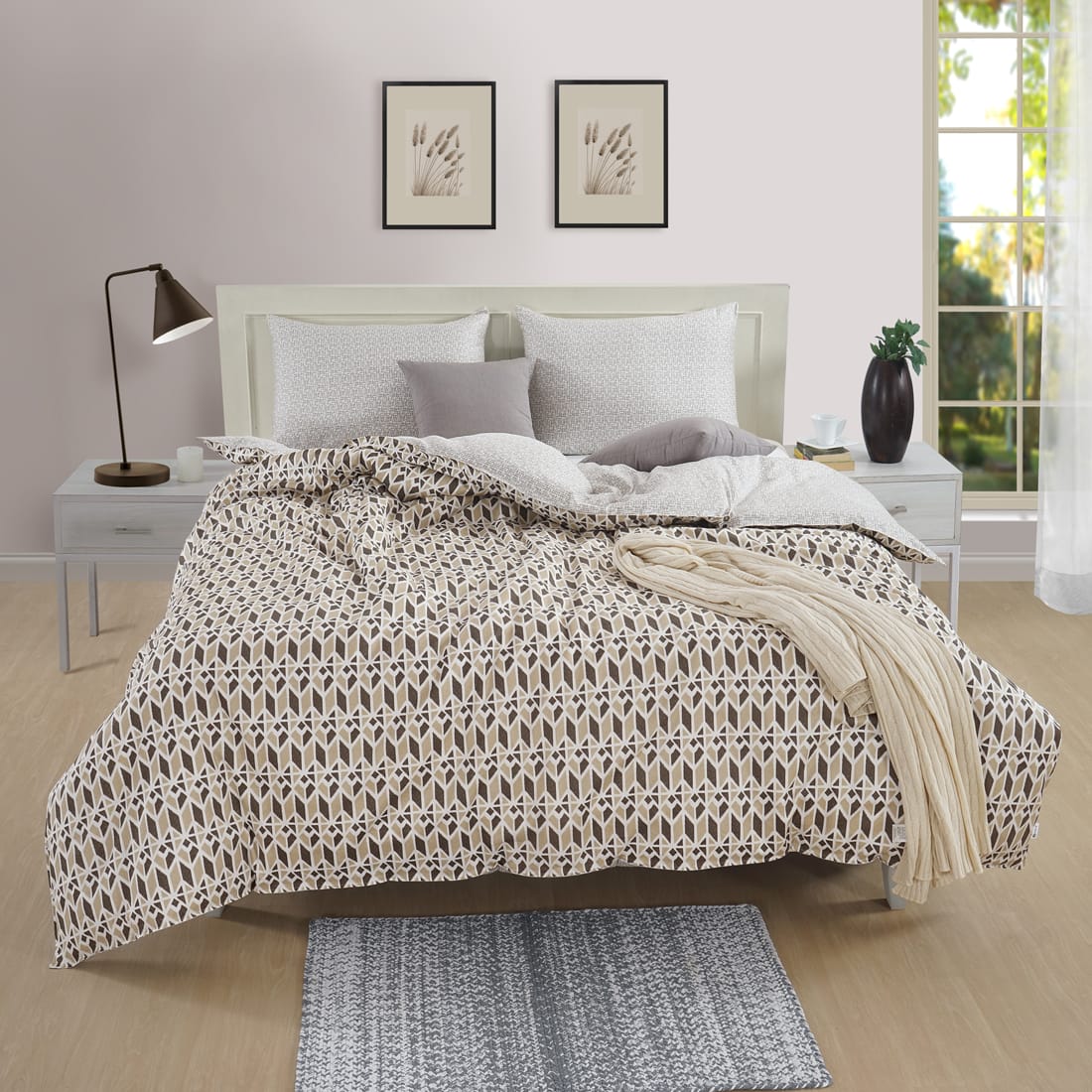 Elipsis Ikat Geometrical 300 TC Cotton Satin Dohar/Comforter, Brown