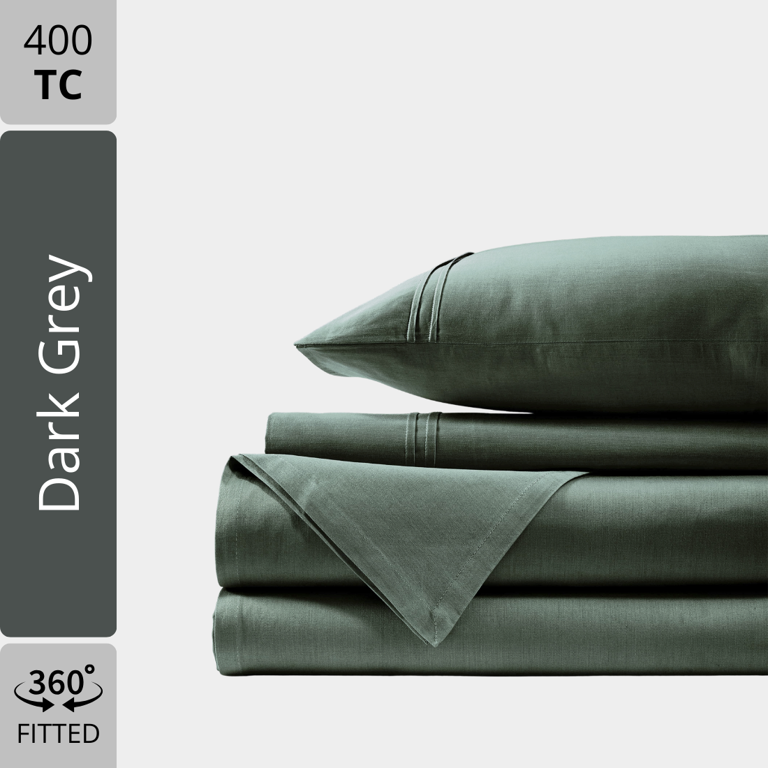Plain Cotton Satin 400 TC Bedsheet with Pillow Covers - Dark Grey