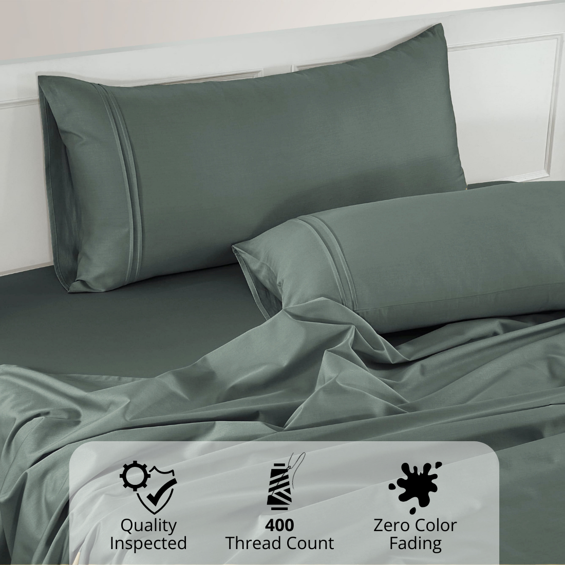 Plain Cotton Satin 400 TC Bedsheet with Pillow Covers - Dark Grey