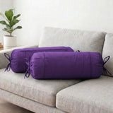 Plain Cotton 2 Pcs Bolster Cover Set - Dark Purple