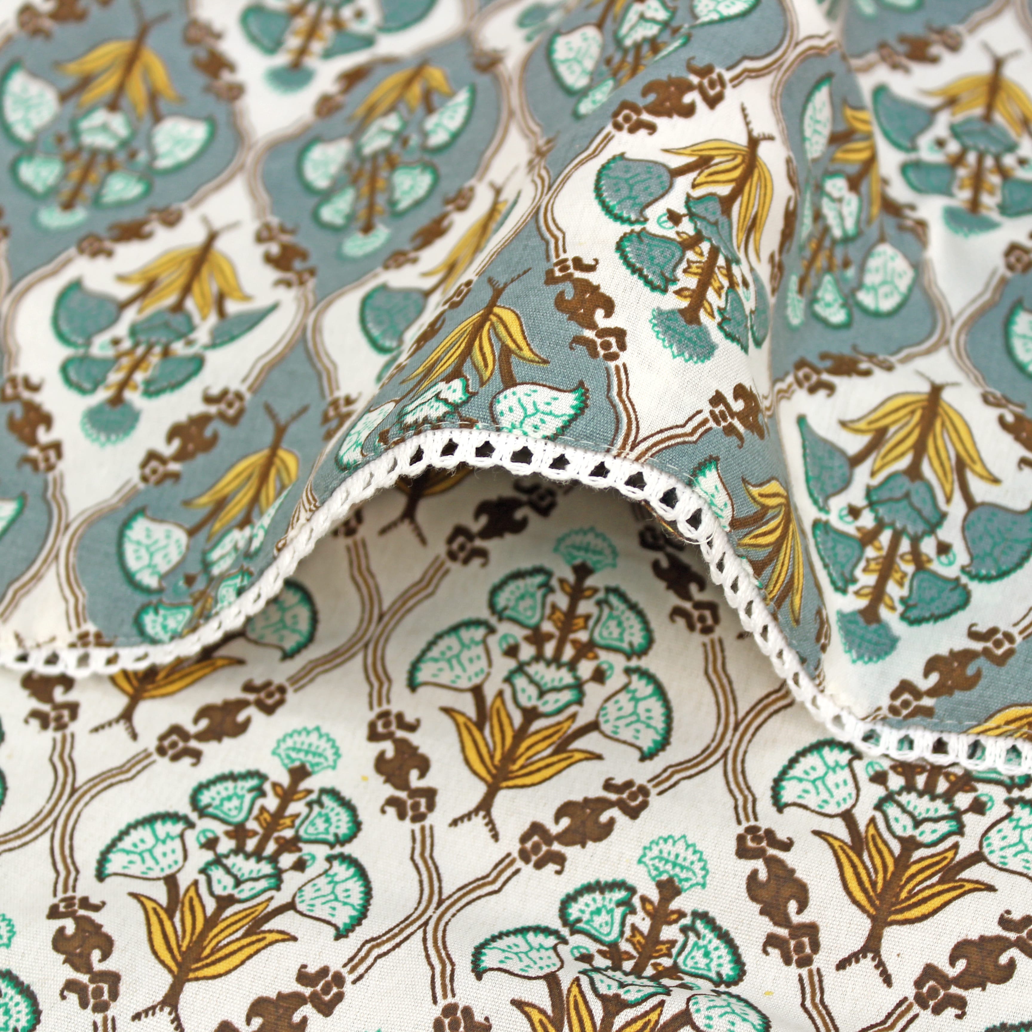 Close-up of fabric with IRIS Designer Border Cotton Reversible Dohar, Aqua