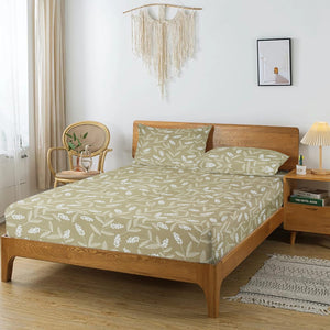 Printed Floral Cotton 250 TC Fitted Bedsheet with Pillow Covers - Brown