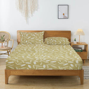 Printed Floral Cotton 250 TC Bedsheet with Pillow Covers - Mustard