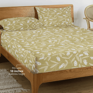 Printed Floral Cotton 250 TC Bedsheet with Pillow Covers - Mustard