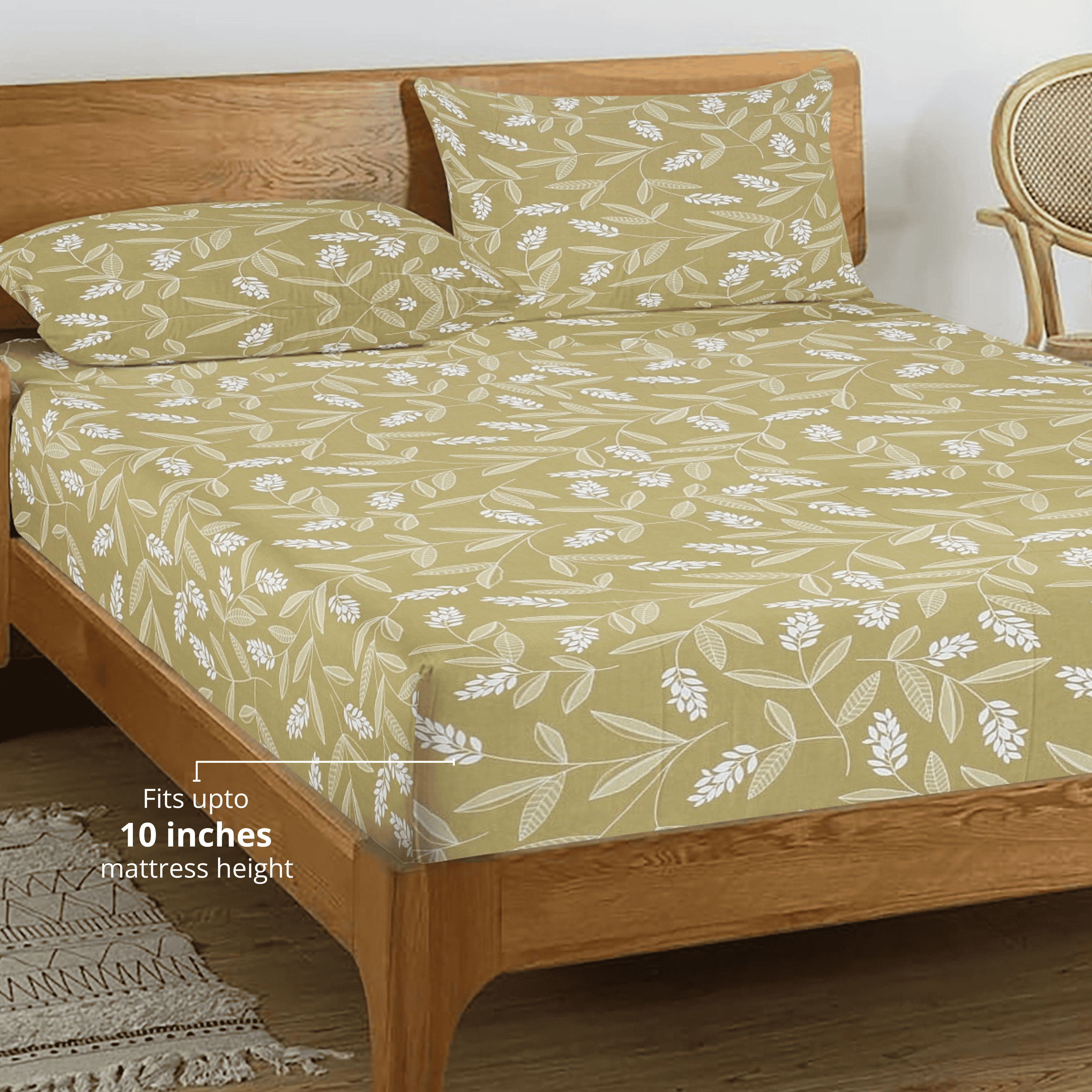 Printed Floral Cotton 250 TC Bedsheet with Pillow Covers - Mustard