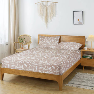 Printed Floral Cotton 250 TC Fitted Bedsheet with Pillow Covers - Purple