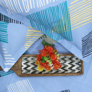 Printed Geometrical Cotton 250 TC Fitted Bedsheet with Pillow Covers - Blue