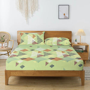 Printed Geometrical Cotton 250 TC Bedsheet with Pillow Covers - Green