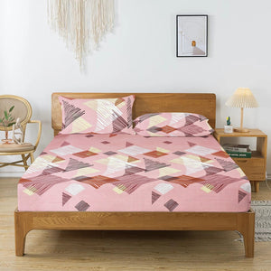 Printed Geometrical Cotton 250 TC Bedsheet with Pillow Covers - Magenta