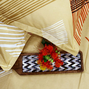 Printed Geometrical Cotton 250 TC Fitted Bedsheet with Pillow Covers - Mustard