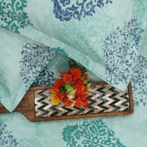Printed Damask Cotton 250 TC Fitted Bedsheet with Pillow Covers - Aqua
