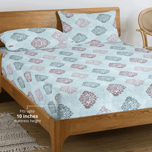 Printed Damask Cotton 250 TC Bedsheet with Pillow Covers - Blue