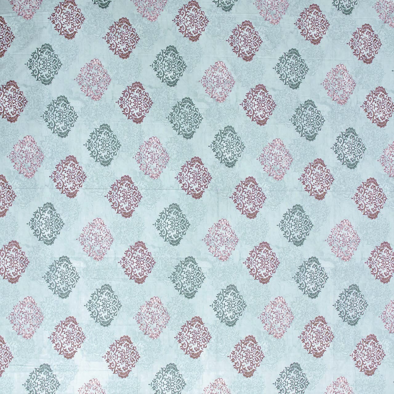 Printed Damask Cotton 250 TC Bedsheet with Pillow Covers - Blue