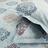 Close-up view of Printed Damask Cotton 250 TC Bedsheet with Pillow Covers - Blue