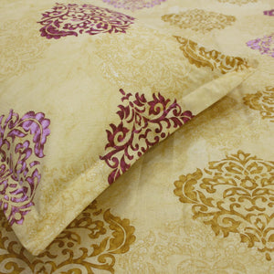 Full View Printed Damask Cotton 250 TC Fitted Bedsheet with Pillow Covers - Mustard