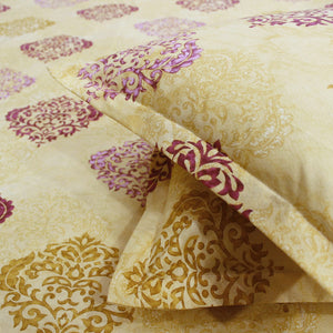 Printed Damask Cotton 250 TC Bedsheet with Matching Pillow Covers - Mustard