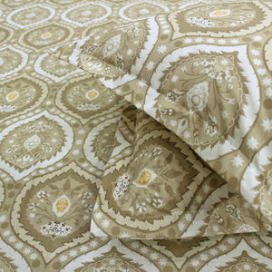 Close-up view of Printed Damask Cotton 250 TC Bedsheet with Pillow Covers - Brown