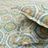 Close-up view of Printed Damask Cotton 250 TC Bedsheet with Pillow Covers - Green
