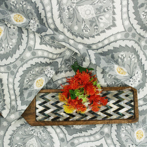 Printed Damask Cotton 250 TC Fitted Bedsheet with Pillow Covers - Grey
