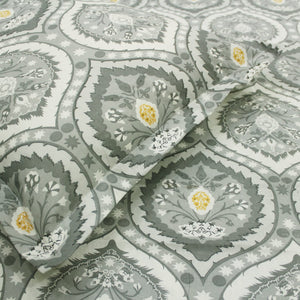 Close up Printed Damask Cotton 250 TC Fitted Bedsheet with Pillow Covers - Grey