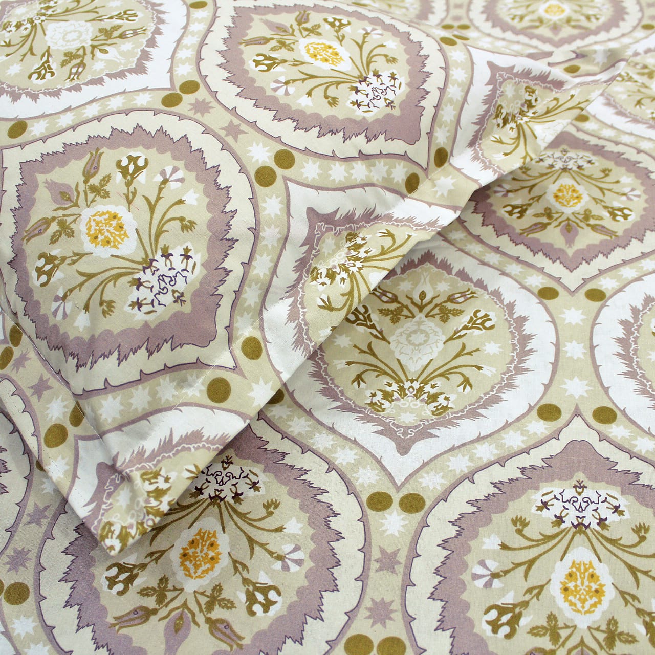 Printed Damask Cotton 250 TC Fitted Bedsheet with Pillow Covers - Purple