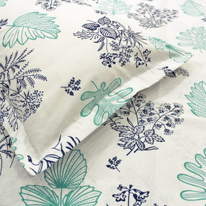 Close up Printed Floral Cotton 250 TC Fitted Bedsheet with Pillow Covers - Aqua