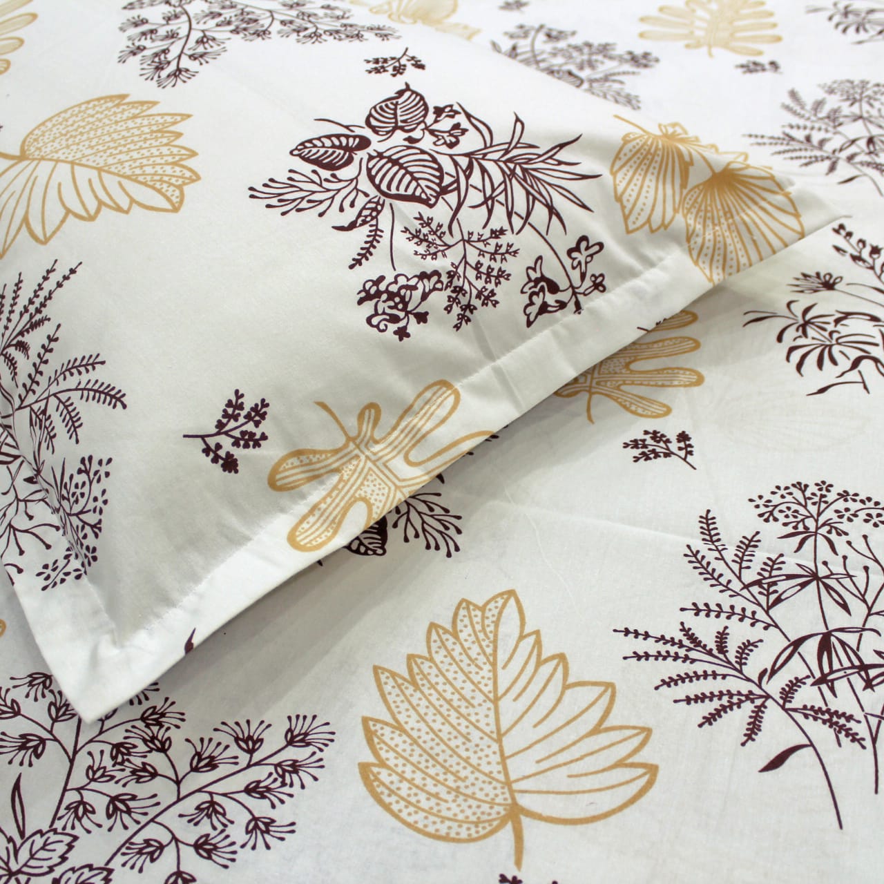 Printed Floral Cotton 250 TC Bedsheet with Pillow Covers - Brown