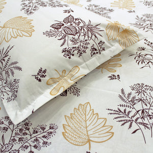 Printed Floral Cotton 250 TC Bedsheet with Pillow Covers - Brown