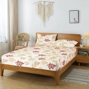 Printed Floral Cotton 250 TC Bedsheet with Pillow Covers - Burgundy