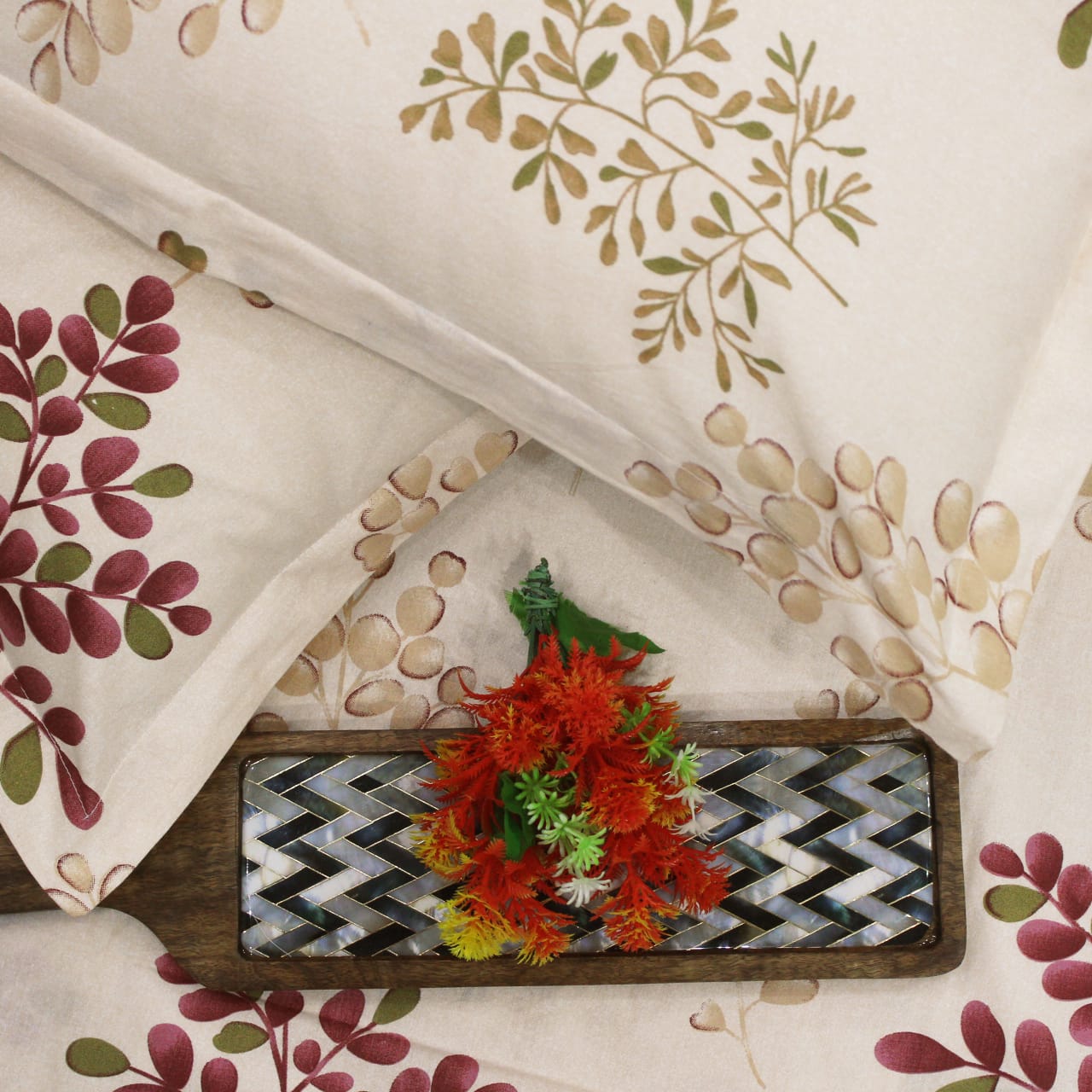 Printed Floral Cotton 250 TC Bedsheet with Pillow Covers - Burgundy