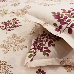 Close-up Printed Floral Cotton 250 TC Fitted Bedsheet with Pillow Covers - Burgundy