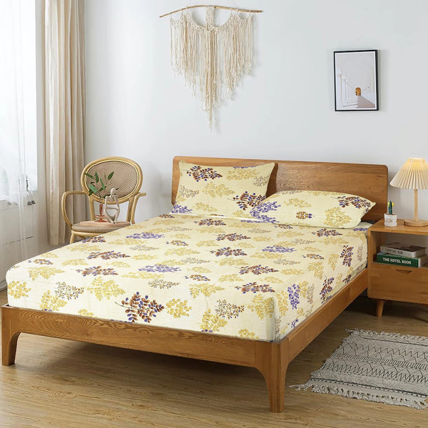 Printed Floral Cotton 250 TC Flat Bedsheet - Brown