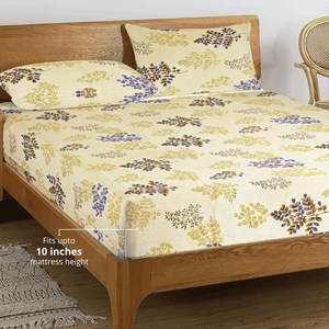 Printed Floral Cotton 250 TC Bedsheet with Pillow Covers - Brown