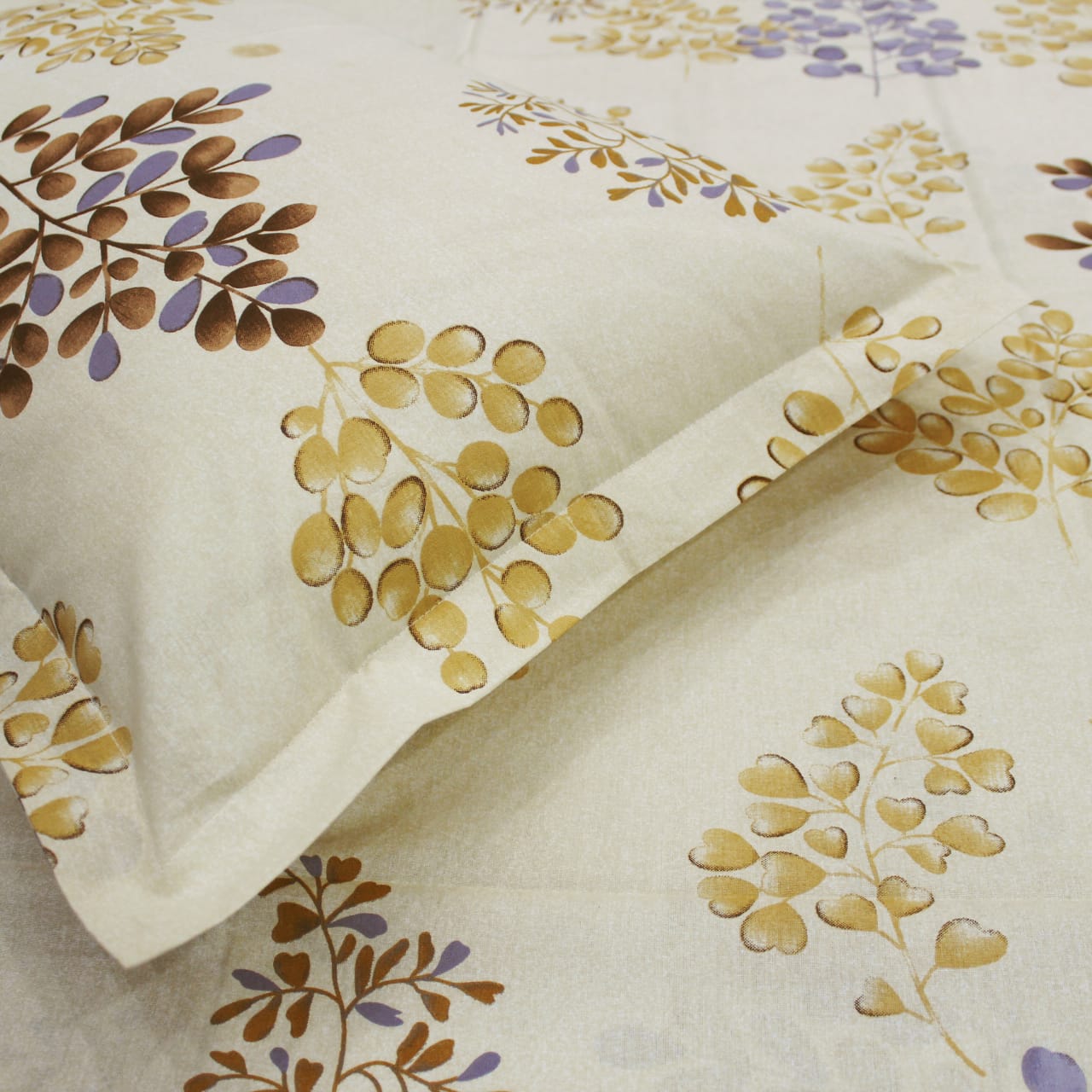 Printed Floral Cotton 250 TC Fitted Bedsheet with Pillow Covers - Brown