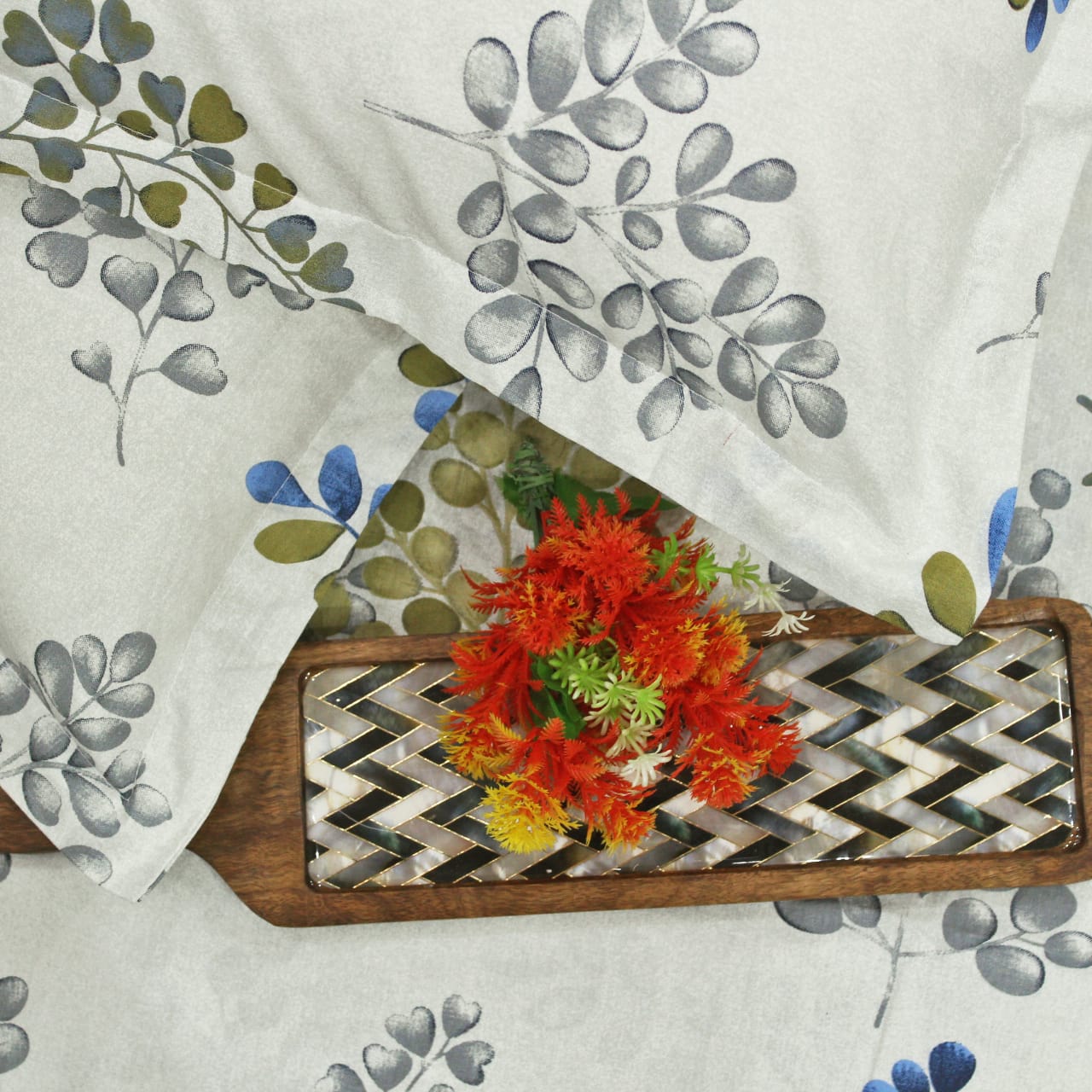Printed Floral Cotton 250 TC Bedsheet with Pillow Covers - Grey
