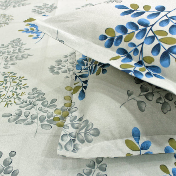 Printed Floral Cotton 250 TC Fitted Bedsheet - Grey