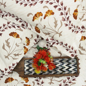 Printed Floral Cotton 250 TC Fitted Bedsheet with Pillow Covers - Brown