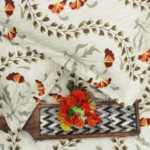 Printed Floral Cotton 250 TC Fitted Bedsheet with Pillow Covers - Orange