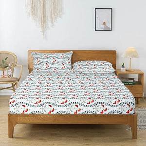Printed Floral Cotton 250 TC Fitted Bedsheet with Pillow Covers - Red