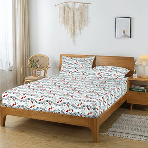 Printed Floral Cotton 250 TC Bedsheet with Pillow Covers - Red