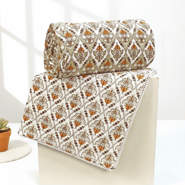 IRIS Designer Border Cotton Reversible Dohar, Mustard