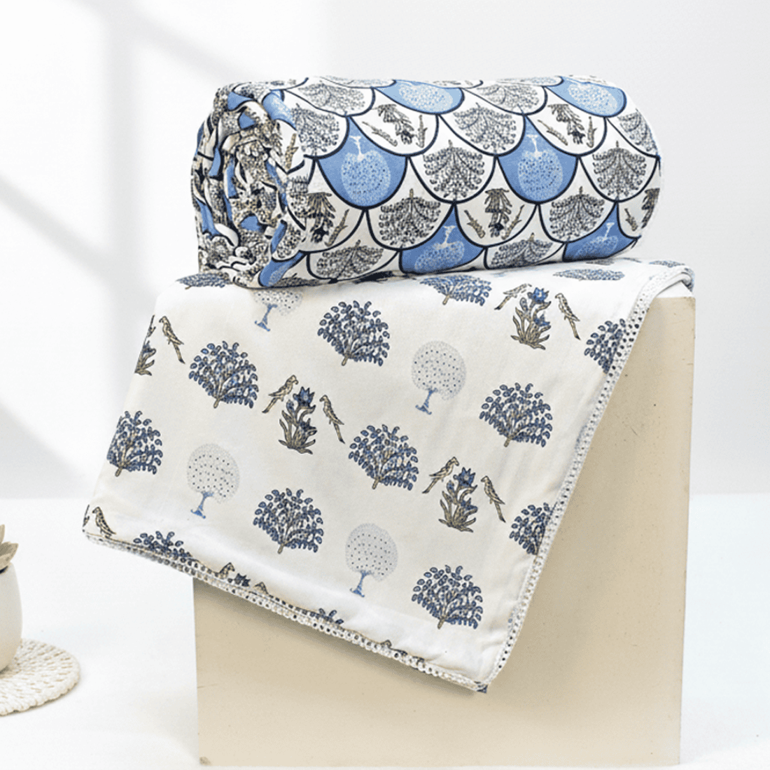 Two patterned fabric IRIS Designer Border Cotton Reversible Dohar