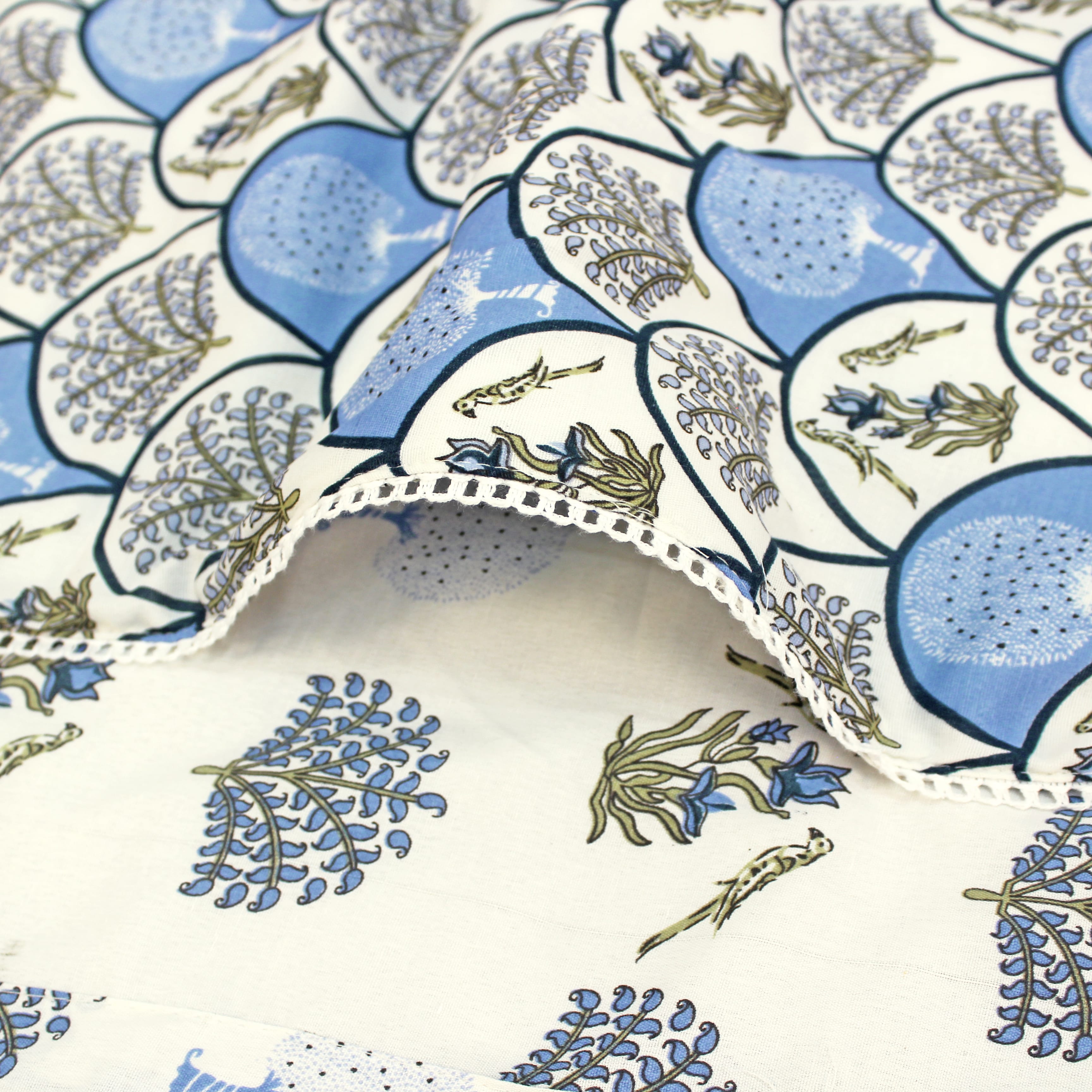 IRIS Designer Border Cotton Reversible Dohar, Blue